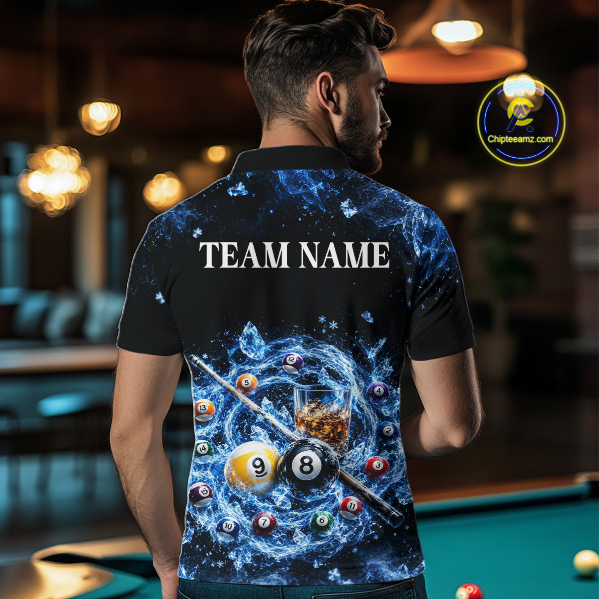 Custom Ice Whiskey Billiard Shirt for Men 8 Ball & 9 Ball Pool Jersey BHT126