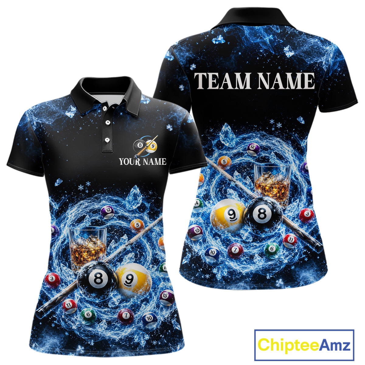 Custom Ice Whiskey Billiard Shirt for Women 8 Ball & 9 Ball Pool Jersey BHT126