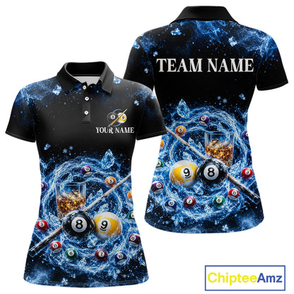 Custom Ice Whiskey Billiard Shirt for Women 8 Ball & 9 Ball Pool Jersey BHT126