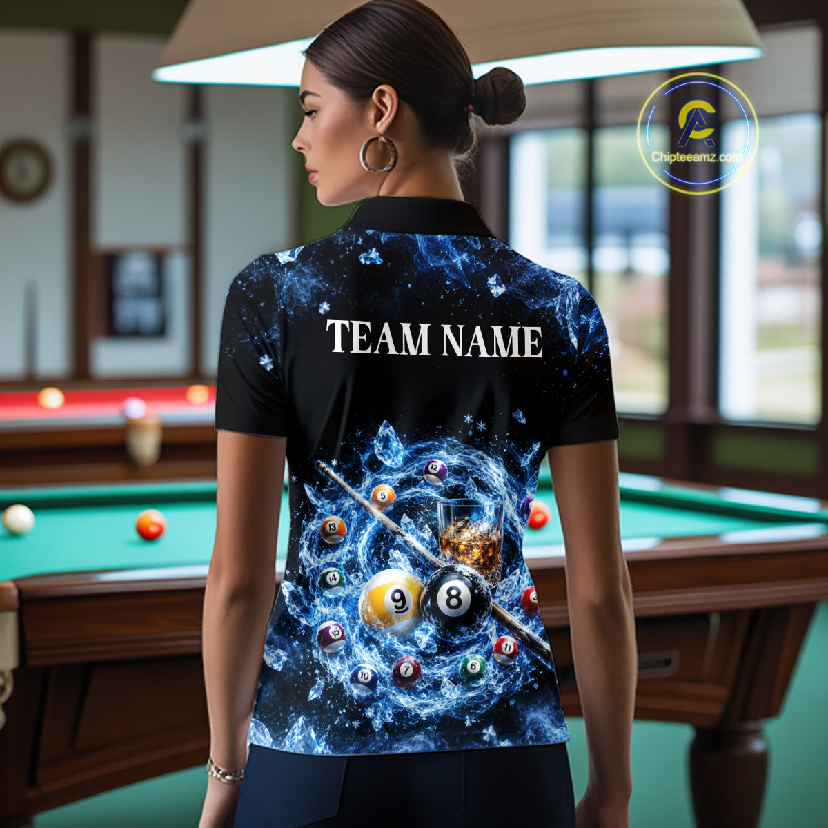 Custom Ice Whiskey Billiard Shirt for Women 8 Ball & 9 Ball Pool Jersey BHT126