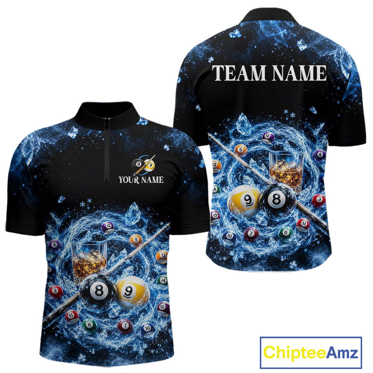 Custom Ice Whiskey Billiard Shirt for Men 8 Ball & 9 Ball Pool Jersey BHT126