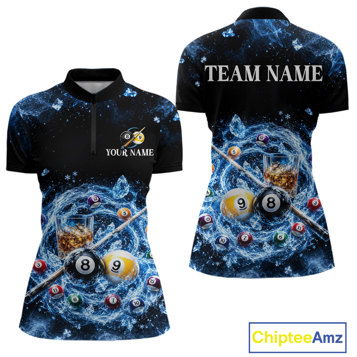 Custom Ice Whiskey Billiard Shirt for Women 8 Ball & 9 Ball Pool Jersey BHT126