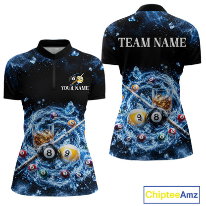 Custom Ice Whiskey Billiard Shirt for Women 8 Ball & 9 Ball Pool Jersey BHT126