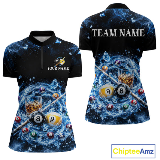 Custom Ice Whiskey Billiard Shirt for Women 8 Ball & 9 Ball Pool Jersey BHT126