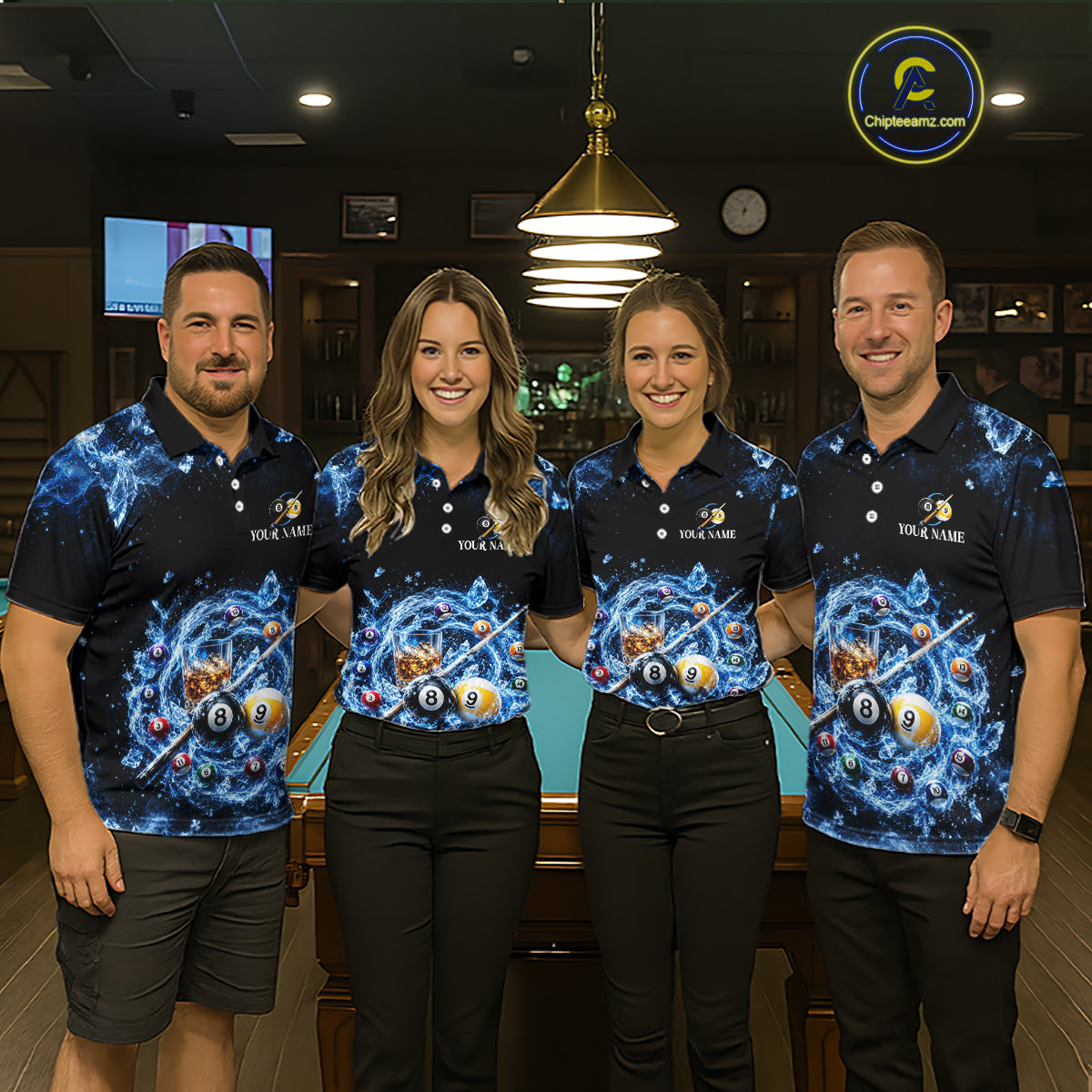 Custom Ice Whiskey Billiard Shirt for Men 8 Ball & 9 Ball Pool Jersey BHT126