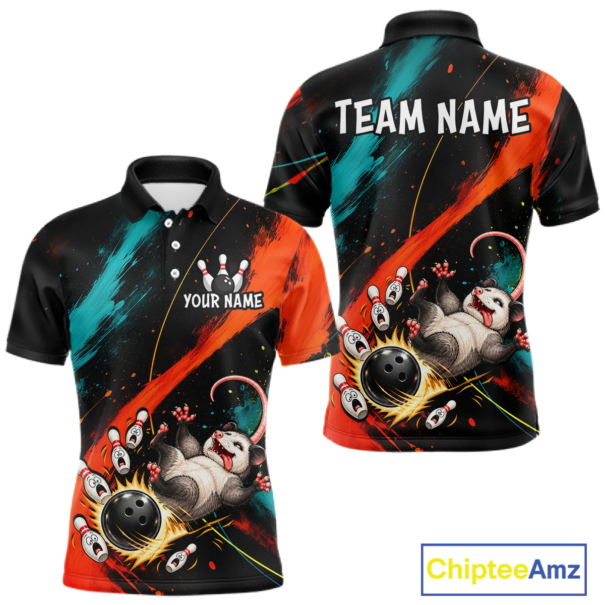 Custom Colorful Opossum Bowling Team Shirt for Men Funny Bowling Jersey QZT1286