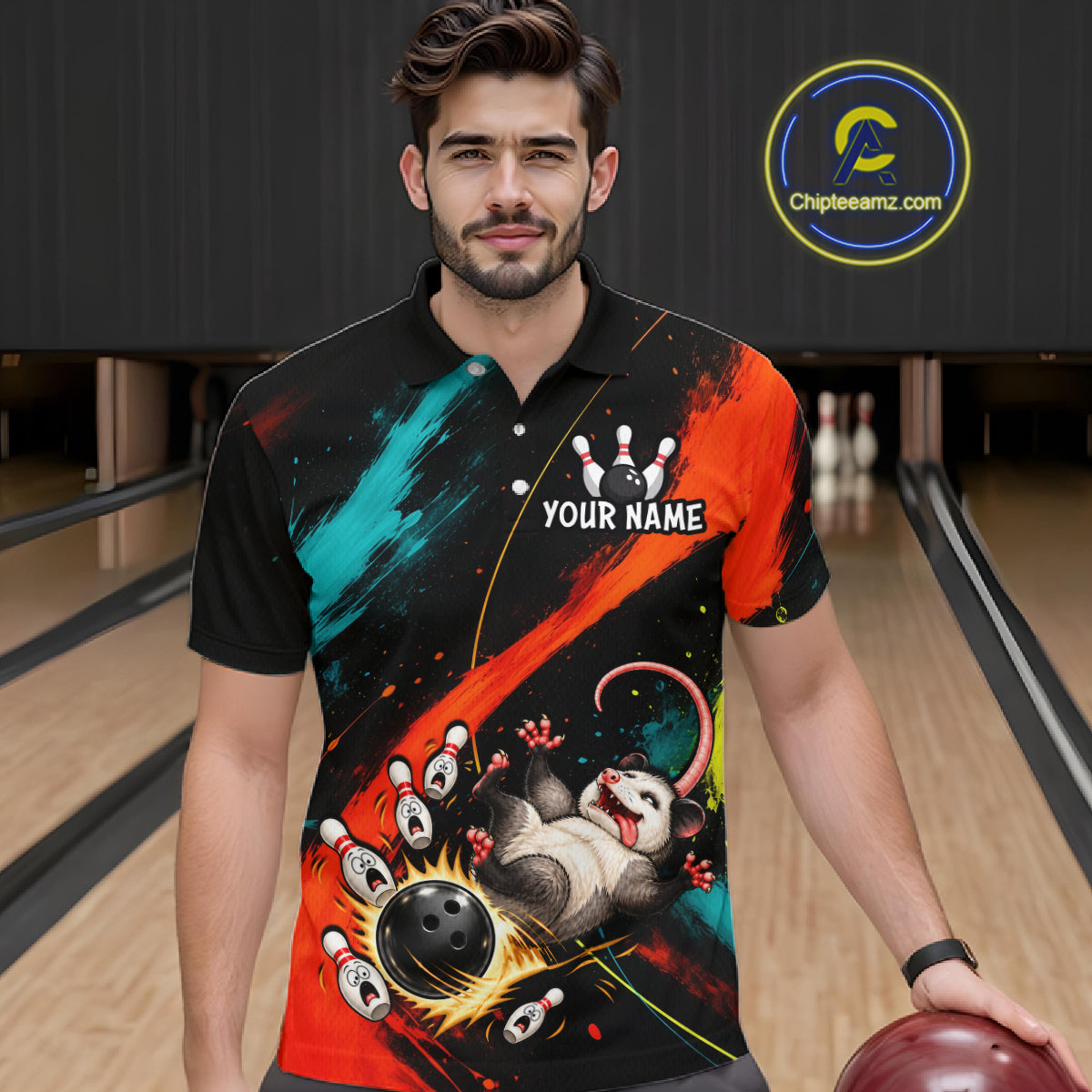 Custom Colorful Opossum Bowling Team Shirt for Men Funny Bowling Jersey QZT1286