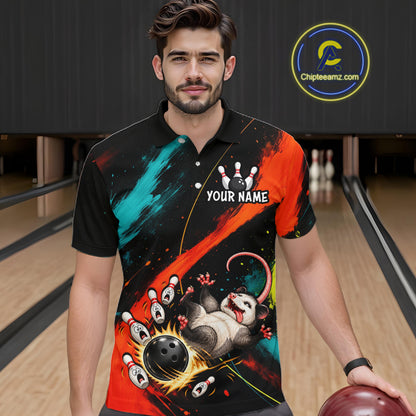 Custom Colorful Opossum Bowling Team Shirt for Men Funny Bowling Jersey QZT1286