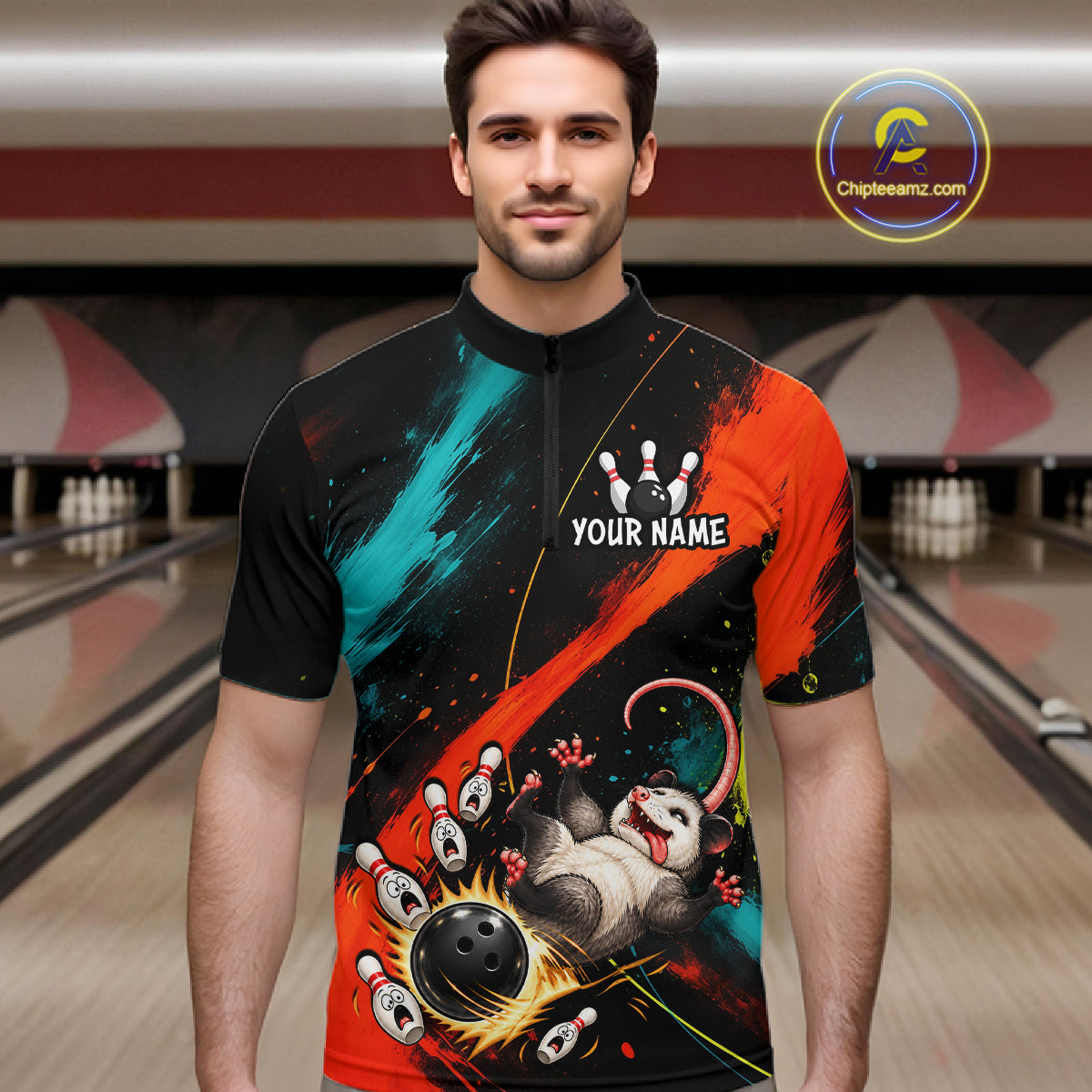 Custom Colorful Opossum Bowling Team Shirt for Men Funny Bowling Jersey QZT1286