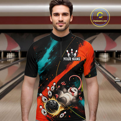 Custom Colorful Opossum Bowling Team Shirt for Men Funny Bowling Jersey QZT1286