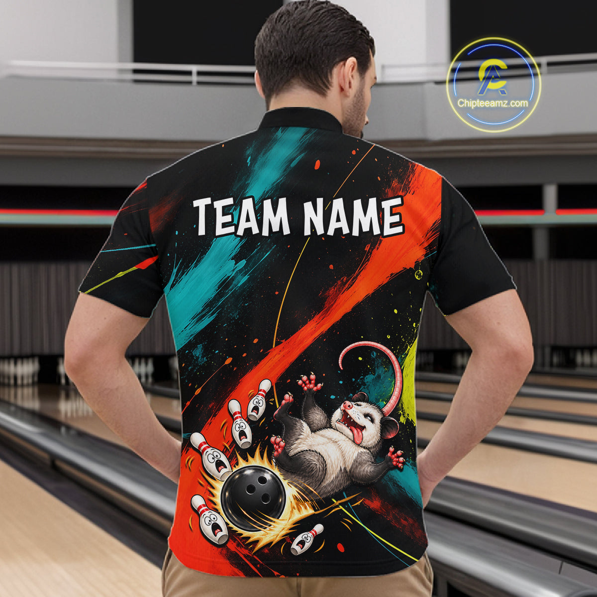 Custom Colorful Opossum Bowling Team Shirt for Men Funny Bowling Jersey QZT1286