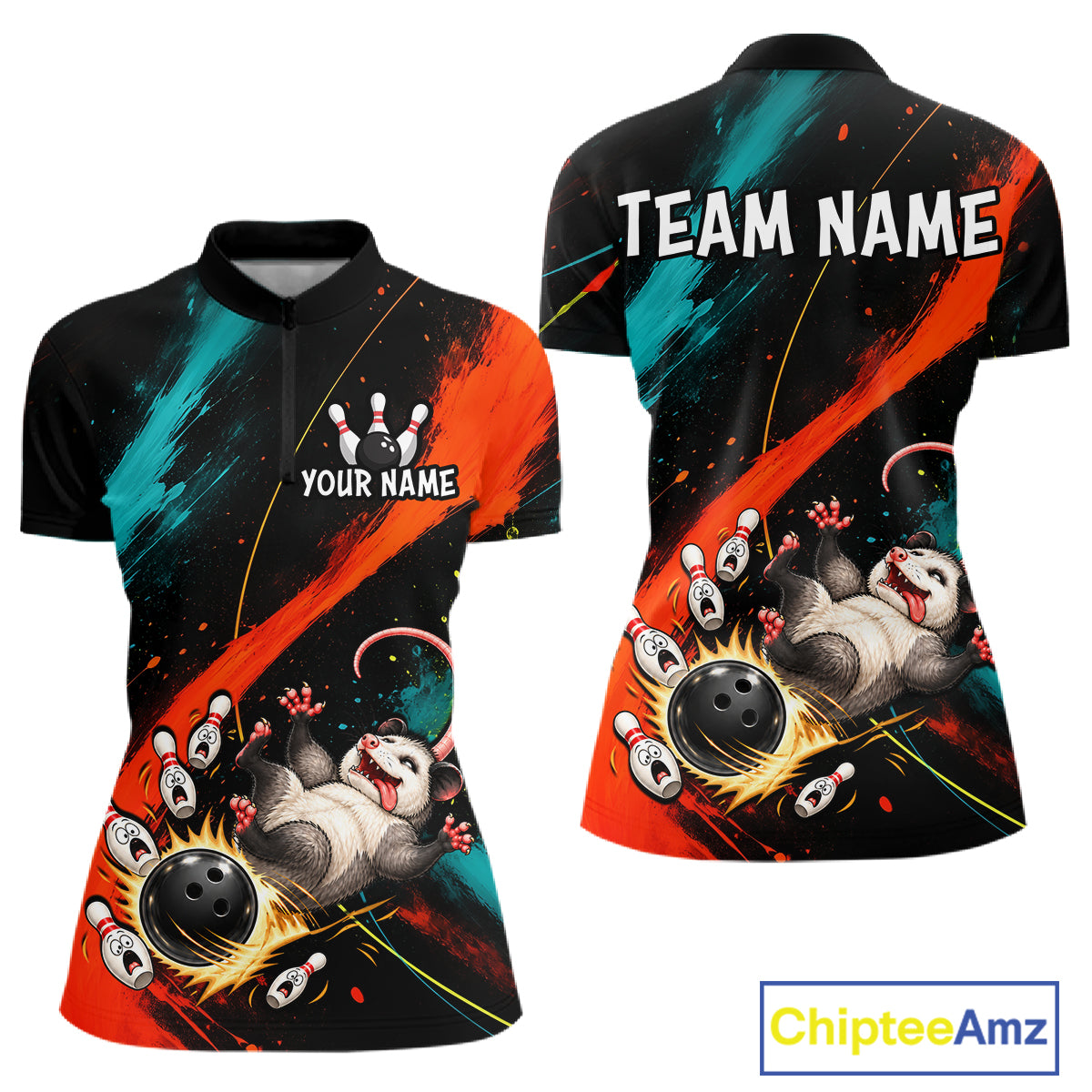 Custom Colorful Opossum Bowling Team Shirt for Women Funny Bowling Jersey QZT1286