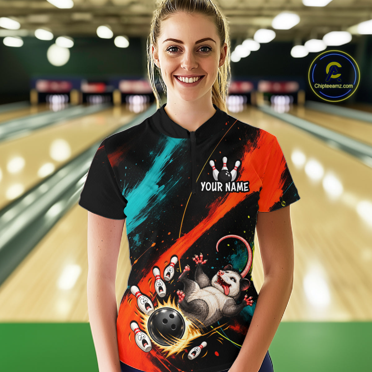 Custom Colorful Opossum Bowling Team Shirt for Women Funny Bowling Jersey QZT1286