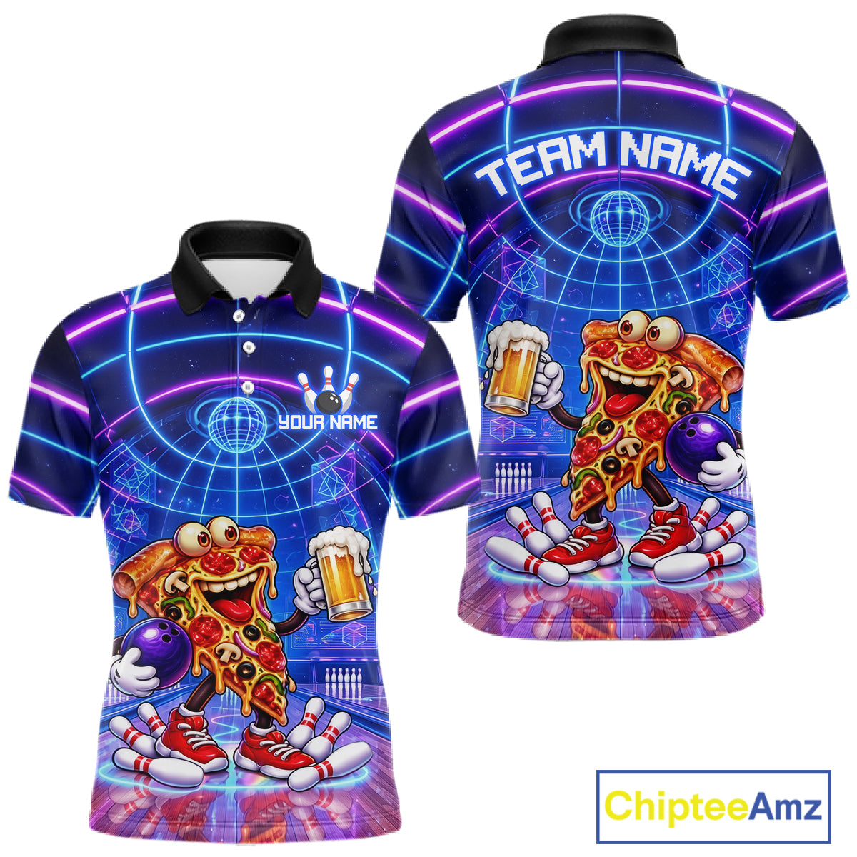 Custom Funny Pizza Bowling Team Shirt for Men Neon Bowling Jersey QZT1287