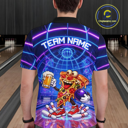 Custom Funny Pizza Bowling Team Shirt for Men Neon Bowling Jersey QZT1287