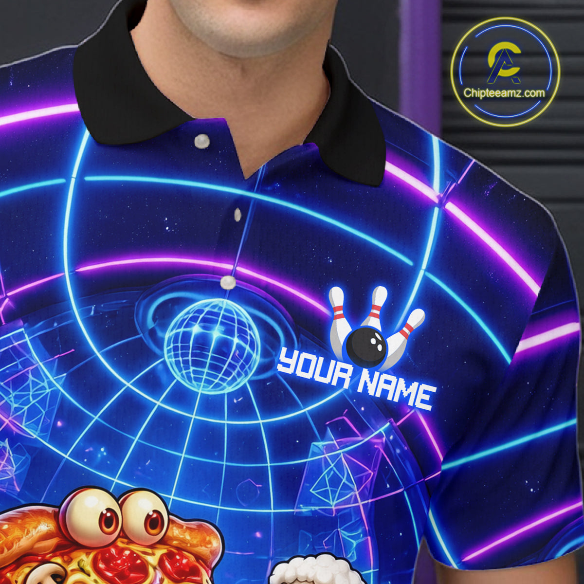 Custom Funny Pizza Bowling Team Shirt for Men Neon Bowling Jersey QZT1287