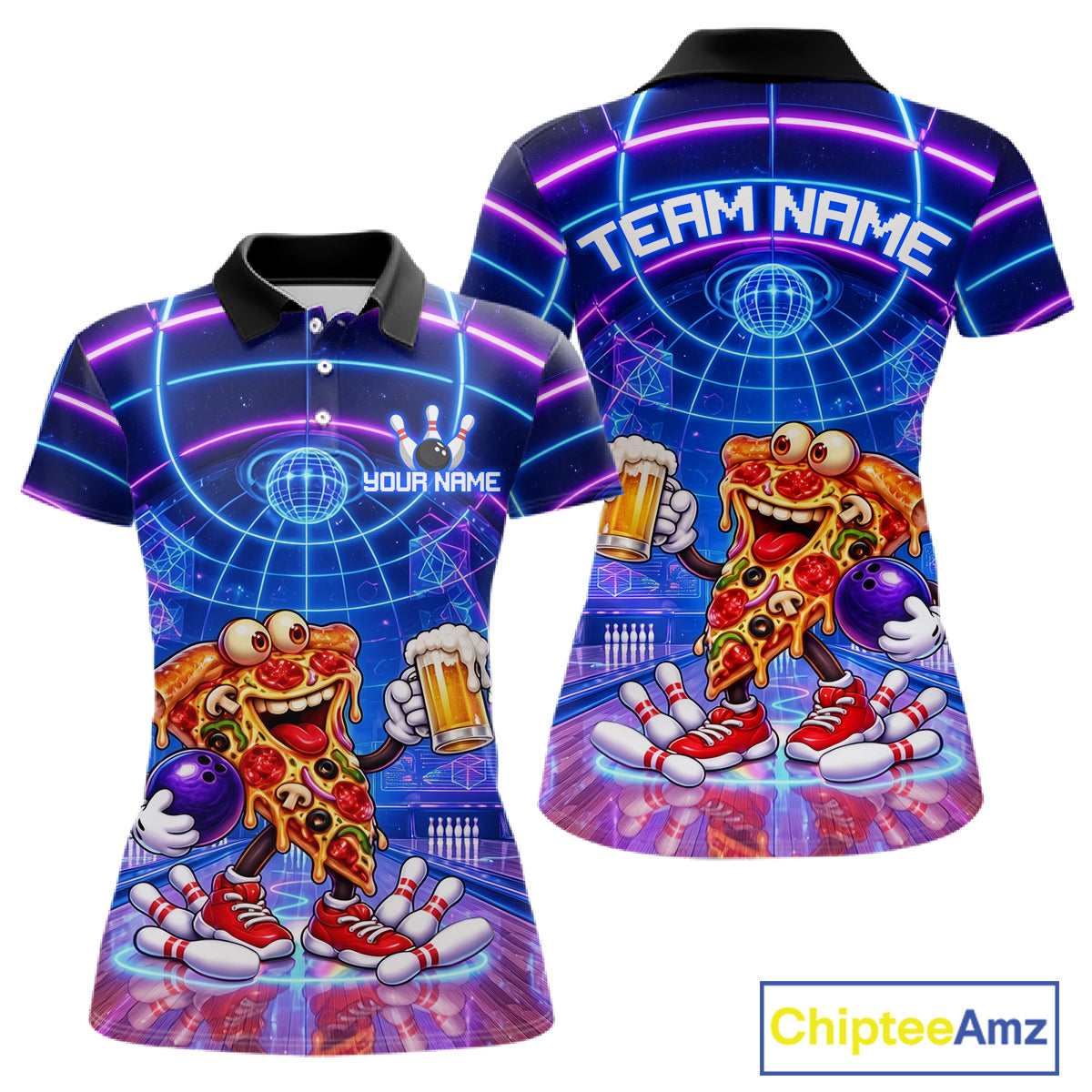 Custom Funny Pizza Bowling Team Shirt for Women Neon Bowling Jersey QZT1287
