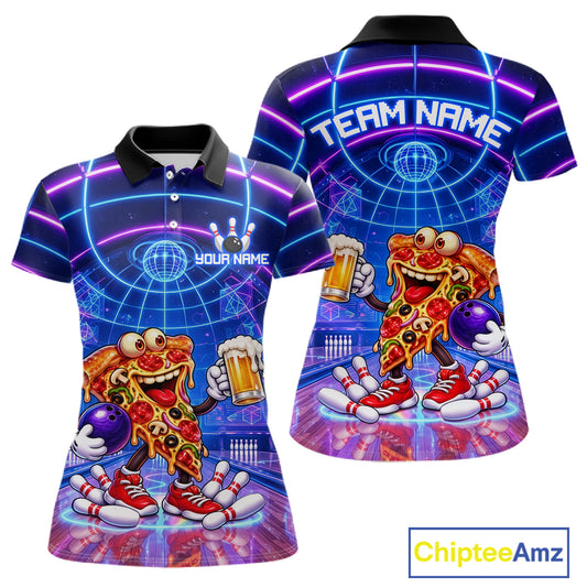 Custom Funny Pizza Bowling Team Shirt for Women Neon Bowling Jersey QZT1287