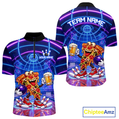 Custom Funny Pizza Bowling Team Shirt for Men Neon Bowling Jersey QZT1287