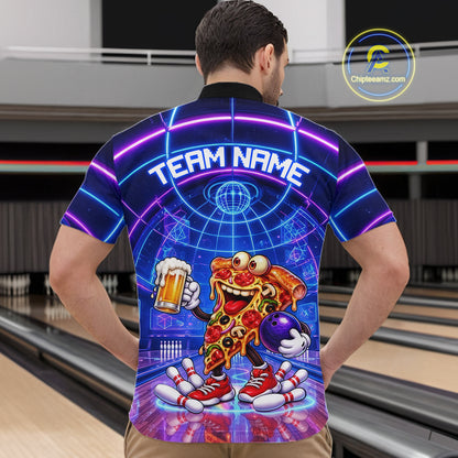 Custom Funny Pizza Bowling Team Shirt for Men Neon Bowling Jersey QZT1287