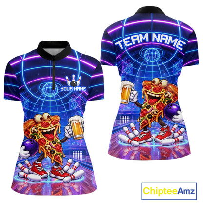 Custom Funny Pizza Bowling Team Shirt for Women Neon Bowling Jersey QZT1287