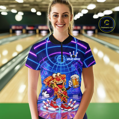 Custom Funny Pizza Bowling Team Shirt for Women Neon Bowling Jersey QZT1287