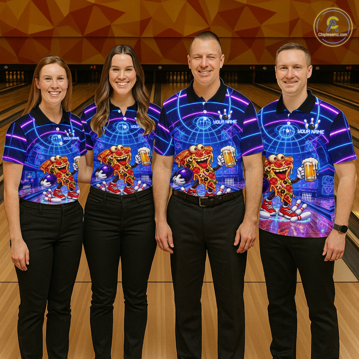 Custom Funny Pizza Bowling Team Shirt for Men Neon Bowling Jersey QZT1287