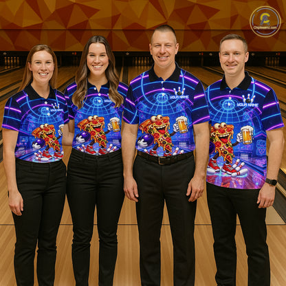 Custom Funny Pizza Bowling Team Shirt for Men Neon Bowling Jersey QZT1287