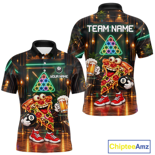 Custom Pizza & Beer Billiard Shirts for Men 8 Ball Funny Pool Jersey BHT127