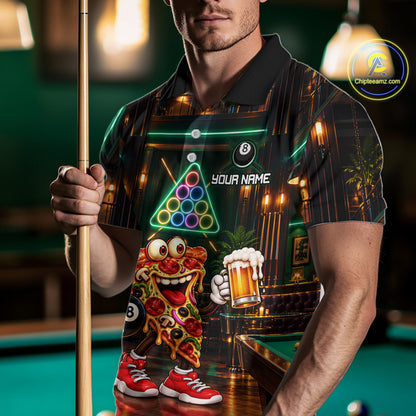 Custom Pizza & Beer Billiard Shirts for Men 8 Ball Funny Pool Jersey BHT127