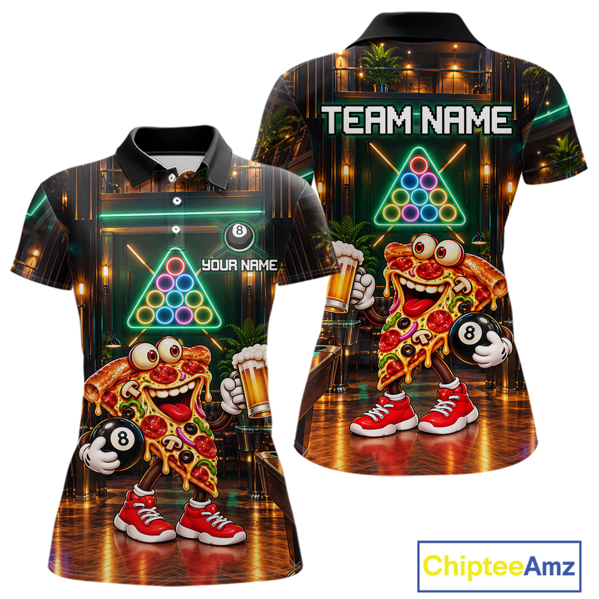Custom Pizza & Beer Billiard Shirts for Women 8 Ball Funny Pool Jersey BHT127