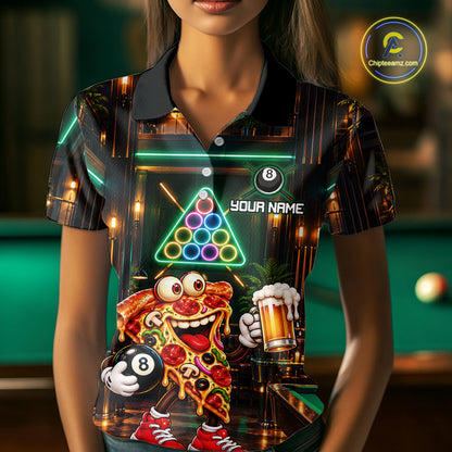 Custom Pizza & Beer Billiard Shirts for Women 8 Ball Funny Pool Jersey BHT127