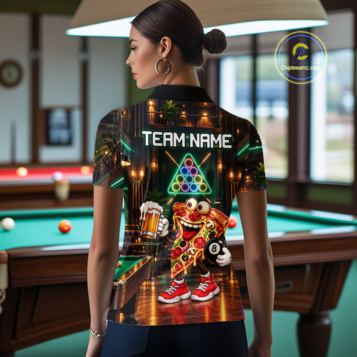 Custom Pizza & Beer Billiard Shirts for Women 8 Ball Funny Pool Jersey BHT127