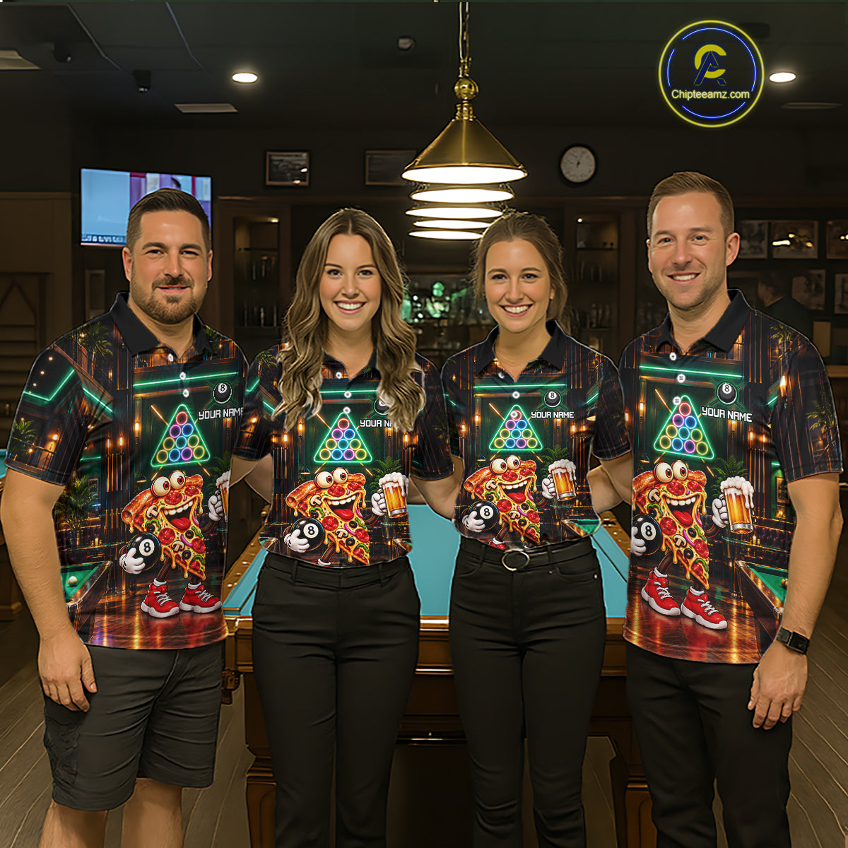 Custom Pizza & Beer Billiard Shirts for Men 8 Ball Funny Pool Jersey BHT127