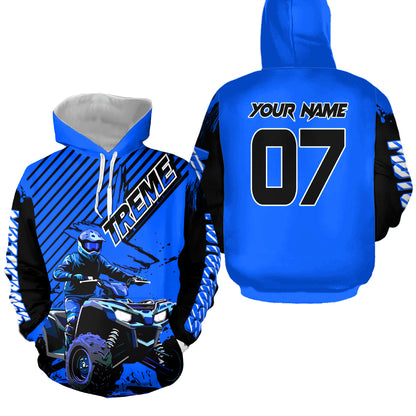 Custom Blue ATV Racing Hoodie UPF30+ Motocross Hoodie Men Women Extreme Riding Sweatshirt for Kids MHT200