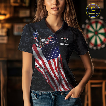 Custom American Eagle Dart Jersey for Women Dartboard Shirt Gift for Dart Players and Teams Polo & 1/4-Zip DHT2