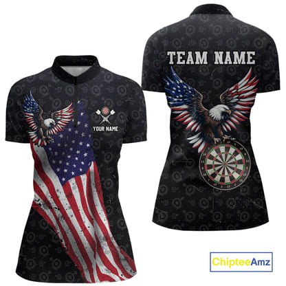 Custom American Eagle Dart Jersey for Women Dartboard Shirt Gift for Dart Players and Teams Polo & 1/4-Zip DHT2