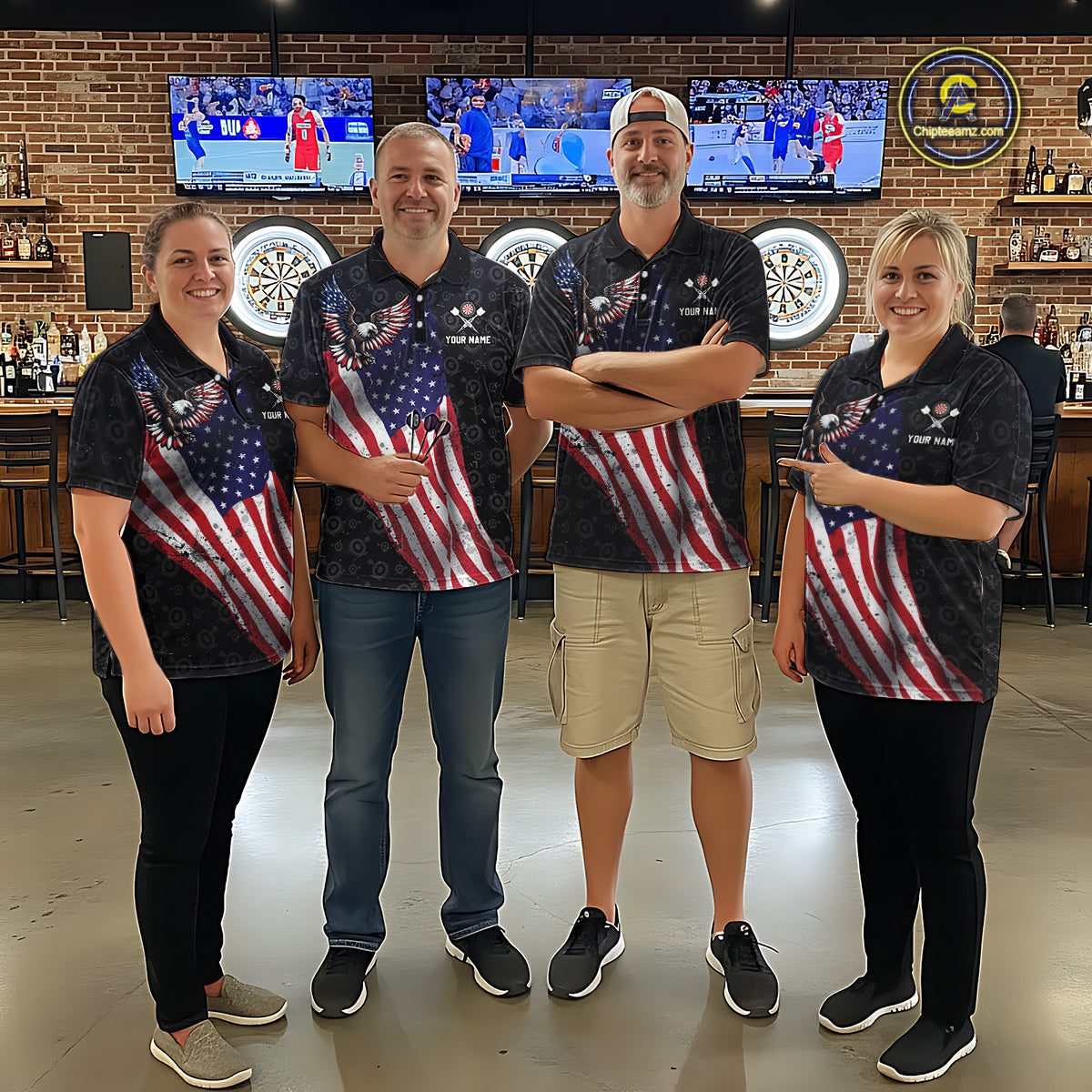 Custom American Eagle Dart Jersey for Men Dartboard Shirt Gift for Dart Players and Teams Polo & 1/4-Zip DHT2