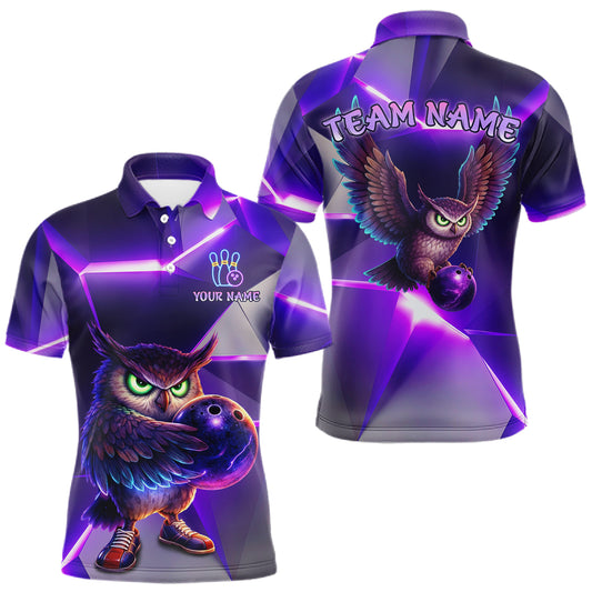 Personalized Purple Neon Owl Bowling Shirt for Men Bowling Jersey Gift for Bowler Polo & 1/4-Zip QZT904