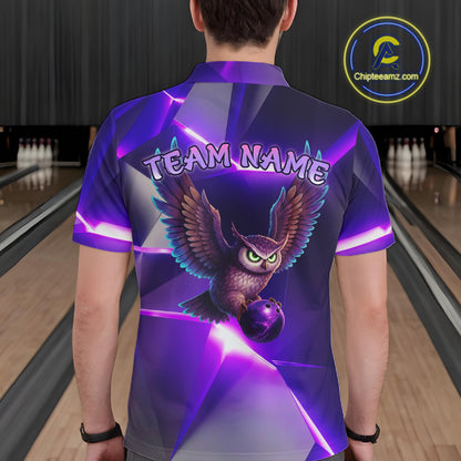 Personalized Purple Neon Owl Bowling Shirt for Men Bowling Jersey Gift for Bowler Polo & 1/4-Zip QZT904