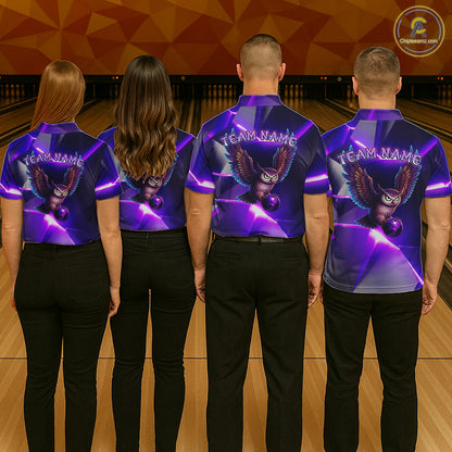 Personalized Purple Neon Owl Bowling Shirt for Men Bowling Jersey Gift for Bowler Polo & 1/4-Zip QZT904