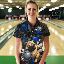 Load image into Gallery viewer, Custom Blue Funny Pug Dog Bowling League Shirt for Women Polo &amp; 1/4-Zip Bowling Jersey for Team QZT907