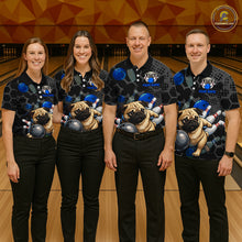 Load image into Gallery viewer, Custom Blue Funny Pug Dog Bowling League Shirt for Women Polo &amp; 1/4-Zip Bowling Jersey for Team QZT907