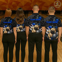 Load image into Gallery viewer, Custom Blue Funny Pug Dog Bowling League Shirt for Women Polo &amp; 1/4-Zip Bowling Jersey for Team QZT907