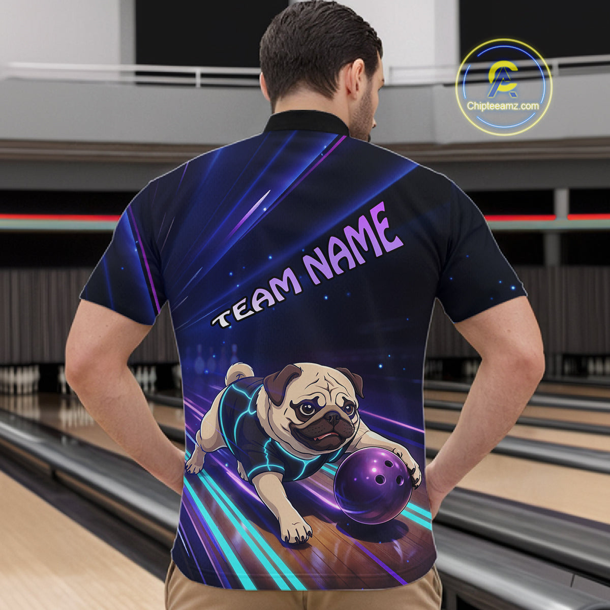 Funny Pug Dog Bowling Team Shirt for Men Custom Bowling Jersey Polo & 1/4-Zip Bowling Unisex QZT908