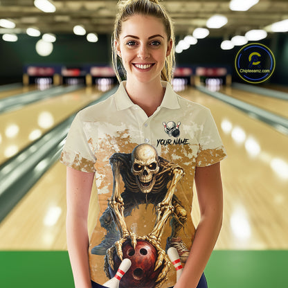 Custom Skeleton Bowling Team Shirt for Women Bowling Jersey Bowling Outfit Polo & Quarter-Zip QZT987