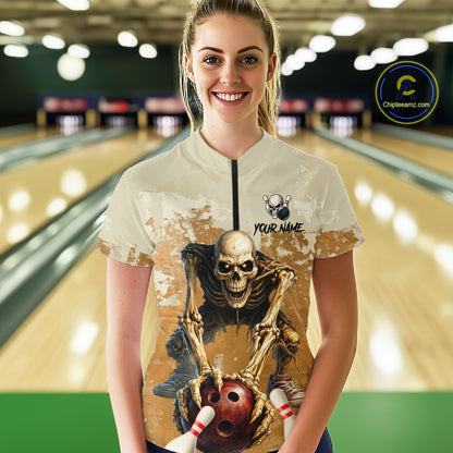 Custom Skeleton Bowling Team Shirt for Women Bowling Jersey Bowling Outfit Polo & Quarter-Zip QZT987