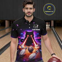 Load image into Gallery viewer, Custom Alien Cat Bowling Team Shirt for Men UFO Bowling League Jersey Polo &amp; Quarter-Zip Bowling Outfit QZT989