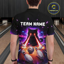 Load image into Gallery viewer, Custom Alien Cat Bowling Team Shirt for Men UFO Bowling League Jersey Polo &amp; Quarter-Zip Bowling Outfit QZT989