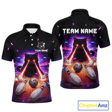 Load image into Gallery viewer, Custom Alien Cat Bowling Team Shirt for Men UFO Bowling League Jersey Polo &amp; Quarter-Zip Bowling Outfit QZT989